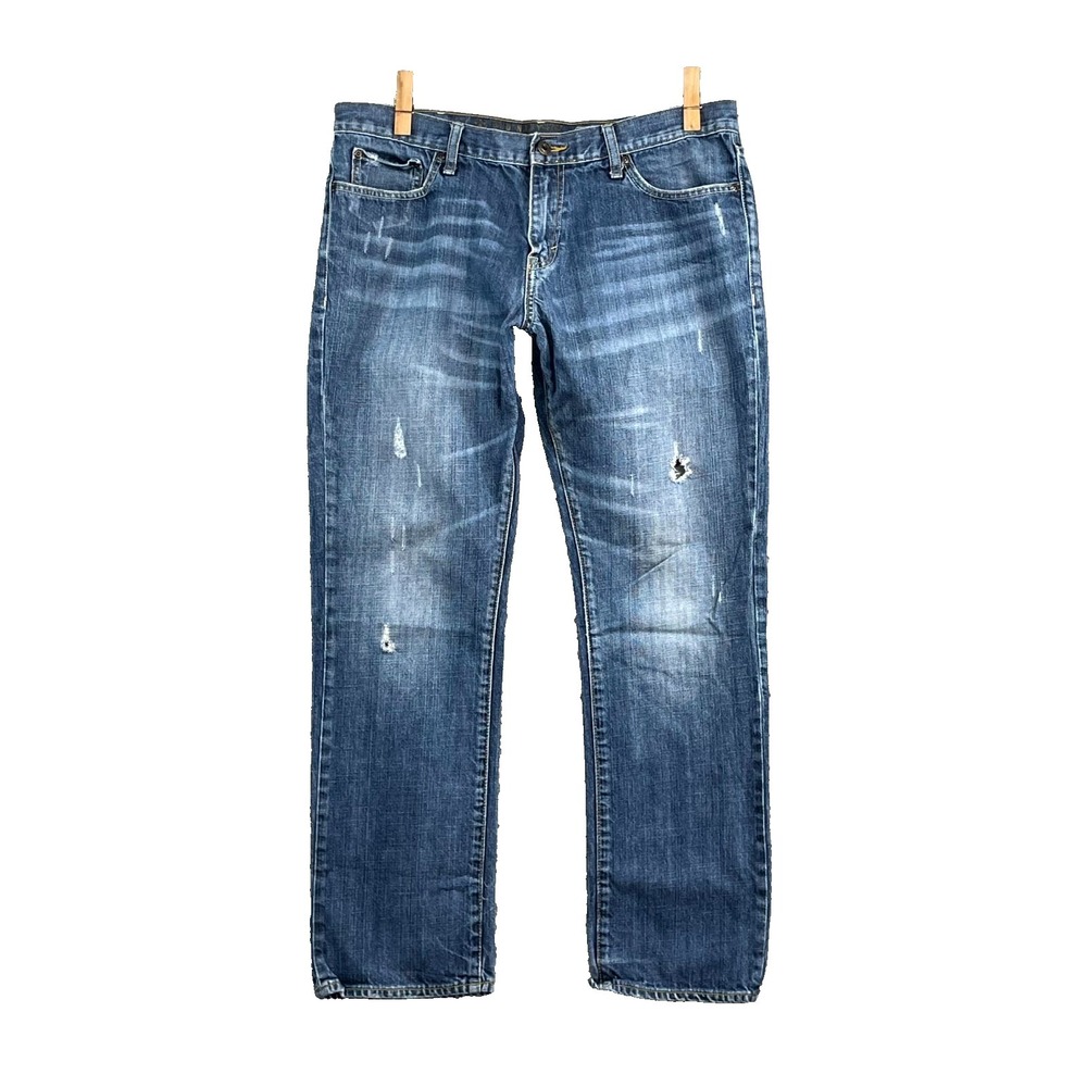 Old Navy Micro Blue Jeans Mens 36x29* Whisker Denim Distressed Streetwear Grunge